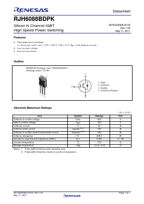 RJH6088BDPK Datasheet PDF Renesas Electronics