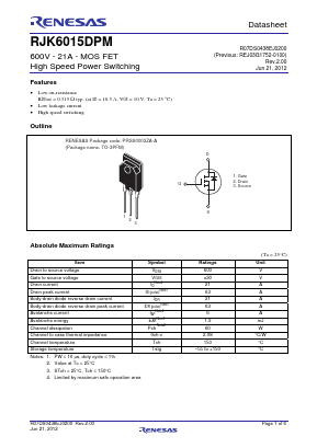 RJK6015DPM-00T1 Datasheet PDF Renesas Electronics