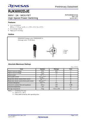 RJK6002DJE-00Z0 Datasheet PDF Renesas Electronics