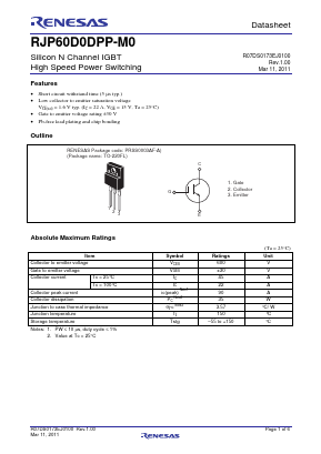 RJP60D0DPP-M0 Datasheet PDF Renesas Electronics