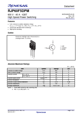 RJP60F5DPM Datasheet PDF Renesas Electronics