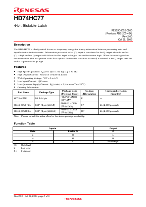 HD74HC77P Datasheet PDF Renesas Electronics