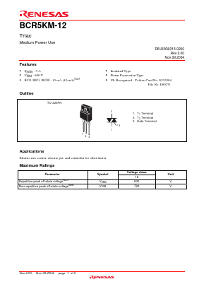 BCR5KM-12 Datasheet PDF Renesas Electronics