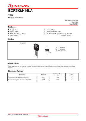 BCR5KM-14LA Datasheet PDF Renesas Electronics