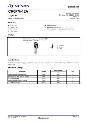 CR6PM-12A Datasheet PDF Renesas Electronics