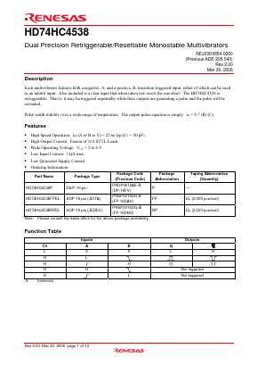 HD74HC4538 Datasheet PDF Renesas Electronics