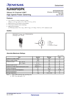 RJH60F0DPK Datasheet PDF Renesas Electronics