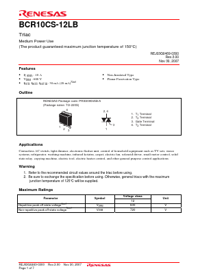 BCR10CS-12LB-T11 Datasheet PDF Renesas Electronics