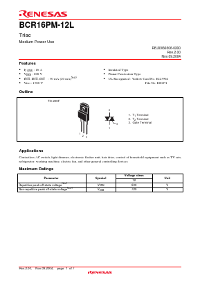 BCR16PM-12L Datasheet PDF Renesas Electronics