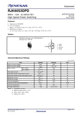 RJK60S3DPD-00J2 Datasheet PDF Renesas Electronics