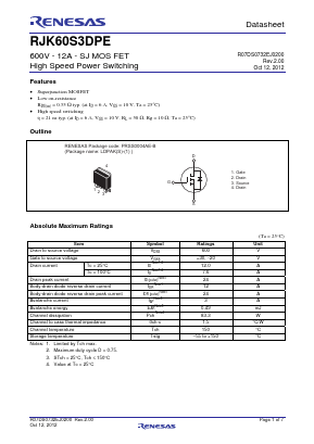 RJK60S3DPE Datasheet PDF Renesas Electronics