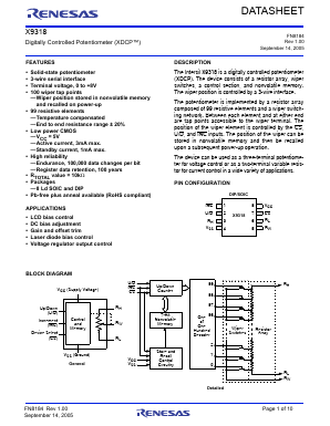 X9318 Datasheet PDF Renesas Electronics