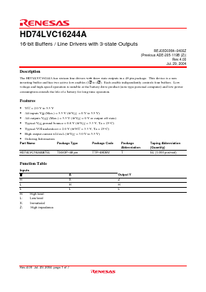 HD74LVC16244A Datasheet PDF Renesas Electronics