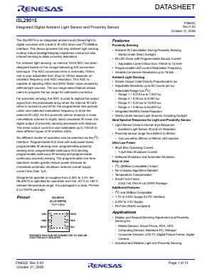 ISL29015 Datasheet PDF Renesas Electronics