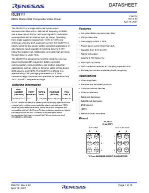 ISL59111 Datasheet PDF Renesas Electronics