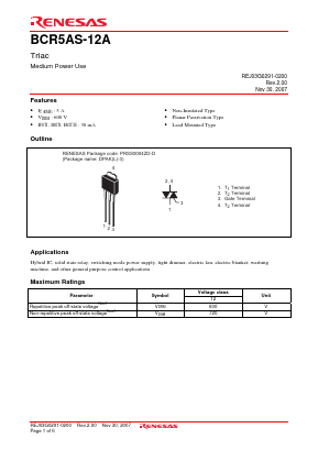 BCR5AS-12A Datasheet PDF Renesas Electronics