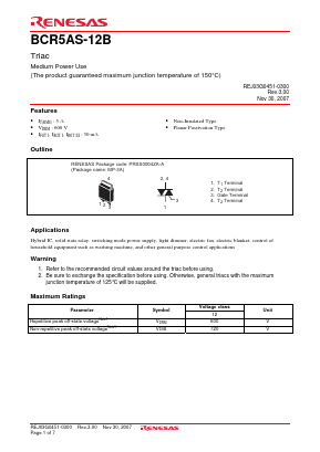 BCR5AS-12B Datasheet PDF Renesas Electronics