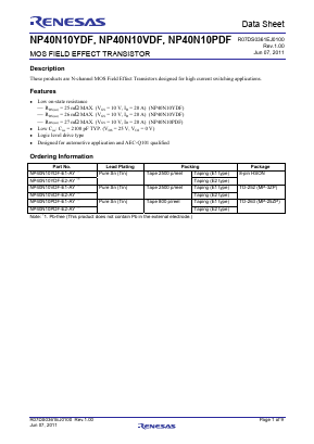 NP40N10PDF Datasheet PDF Renesas Electronics