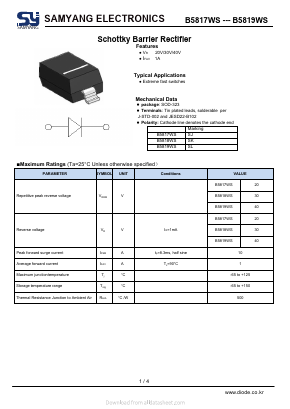 B5819WS Datasheet PDF SAMYANG ELECTRONICS CO.,LTD.