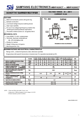 MBR1620CT Datasheet PDF SAMYANG ELECTRONICS CO.,LTD.