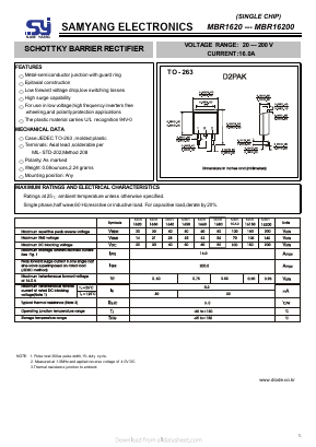 MBR1620 Datasheet PDF SAMYANG ELECTRONICS CO.,LTD.