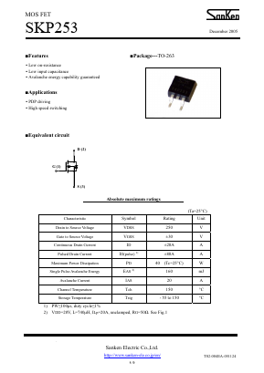 SKP253 Datasheet PDF Sanken Electric co.,ltd.