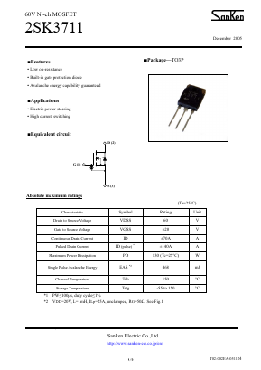 2SK3711 Datasheet PDF Sanken Electric co.,ltd.
