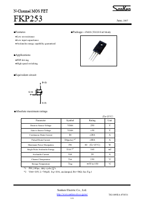 FKP253 Datasheet PDF Sanken Electric co.,ltd.