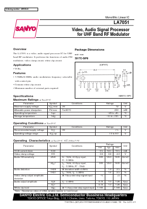 LA7051 Datasheet PDF SANYO -> Panasonic