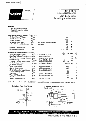 2SK1417 Datasheet PDF SANYO -> Panasonic