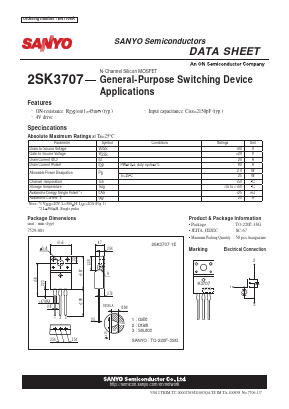 2SK3707-1E Datasheet PDF SANYO -> Panasonic