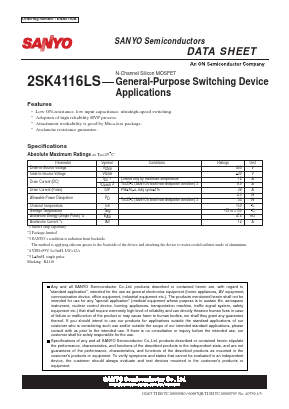 2SK4116LS Datasheet PDF SANYO -> Panasonic