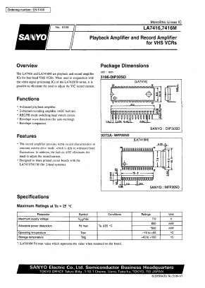 LA7416 Datasheet PDF SANYO -> Panasonic