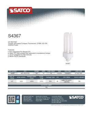 S4367 Datasheet PDF Satco Products, Inc.