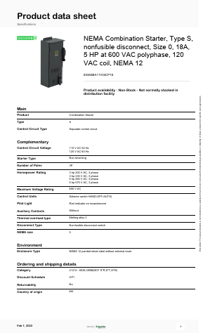 8538SBA11V02CP1S Datasheet PDF Schneider Electric