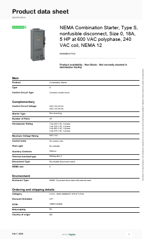 8538SBA21V03 Datasheet PDF Schneider Electric