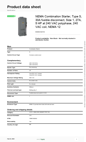 8538SCA22V03 Datasheet PDF Schneider Electric