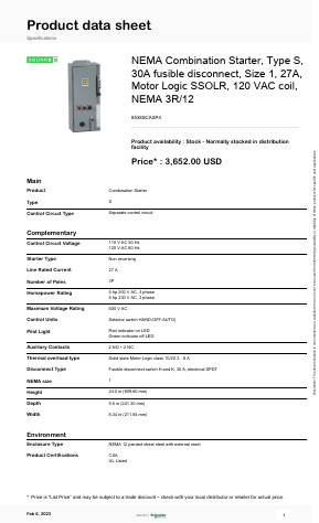 8538SCASP4 Datasheet PDF Schneider Electric