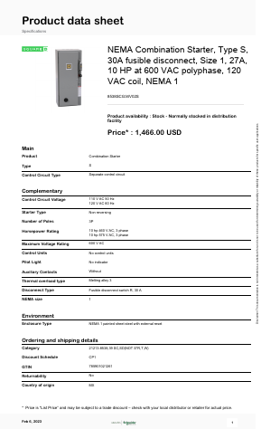 8538SCG34V02S Datasheet PDF Schneider Electric