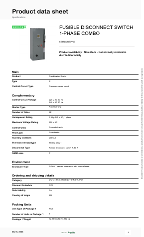 8538SDG63V03 Datasheet PDF Schneider Electric