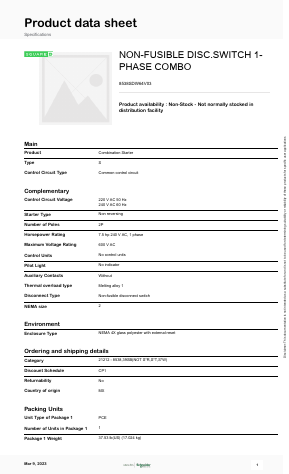 8538SDW64V03 Datasheet PDF Schneider Electric