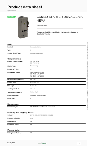 8538SGW11V03 Datasheet PDF Schneider Electric