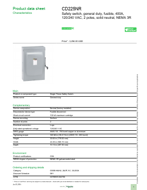 CD225NR Datasheet PDF Schneider Electric