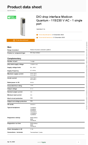 140CRA21110 Datasheet PDF Schneider Electric