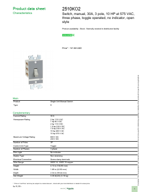 2510KO2 Datasheet PDF Schneider Electric