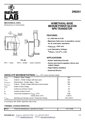 2N6261 Datasheet PDF Semelab - > TT Electronics plc 