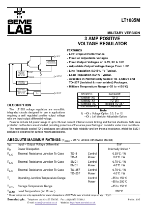 LT1085MSM-5 Datasheet PDF Semelab - > TT Electronics plc 