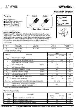 SWF12N60 Datasheet PDF Xian Semipower Electronic Technology Co., Ltd.