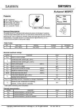 SW75N75 Datasheet PDF Xian Semipower Electronic Technology Co., Ltd.