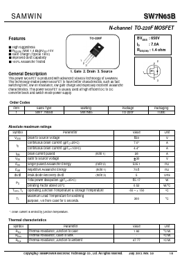 SW7N65B Datasheet PDF Xian Semipower Electronic Technology Co., Ltd.